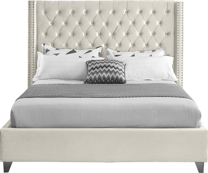 Aiden Cream Velvet Queen Bed - Furniture Stars (Chicago, IL)