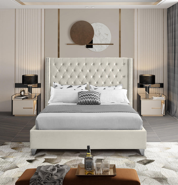 Aiden Cream Velvet Queen Bed - Furniture Stars (Chicago, IL)