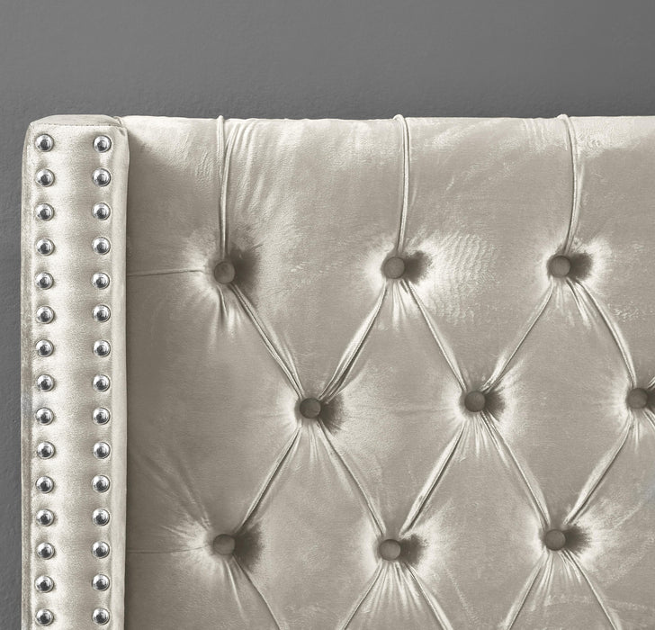 Aiden Cream Velvet Queen Bed - Furniture Stars (Chicago, IL)