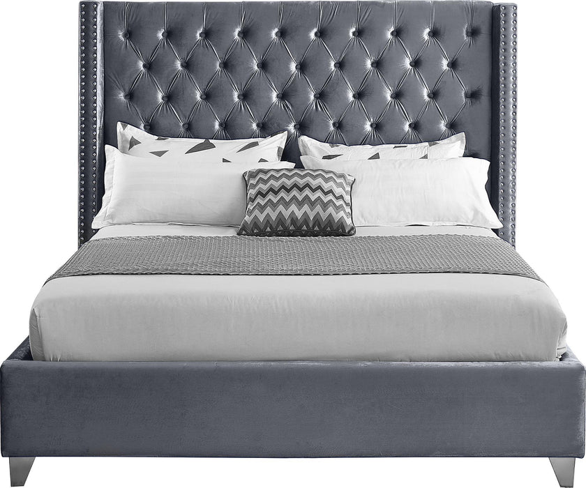 Aiden Grey Velvet Queen Bed - Furniture Stars (Chicago, IL)