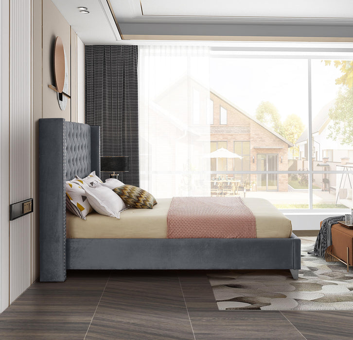 Aiden Grey Velvet Queen Bed - Furniture Stars (Chicago, IL)
