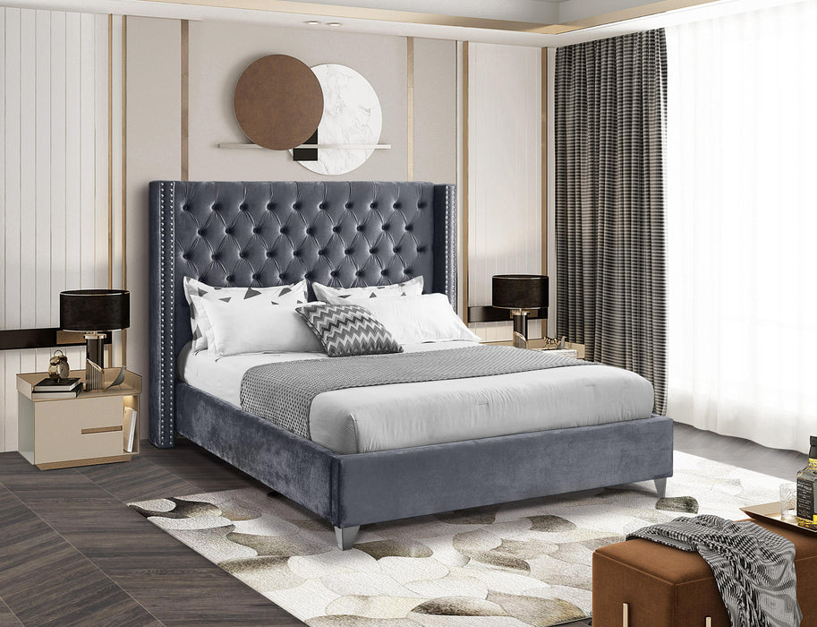 Aiden Grey Velvet Queen Bed - Furniture Stars (Chicago, IL)