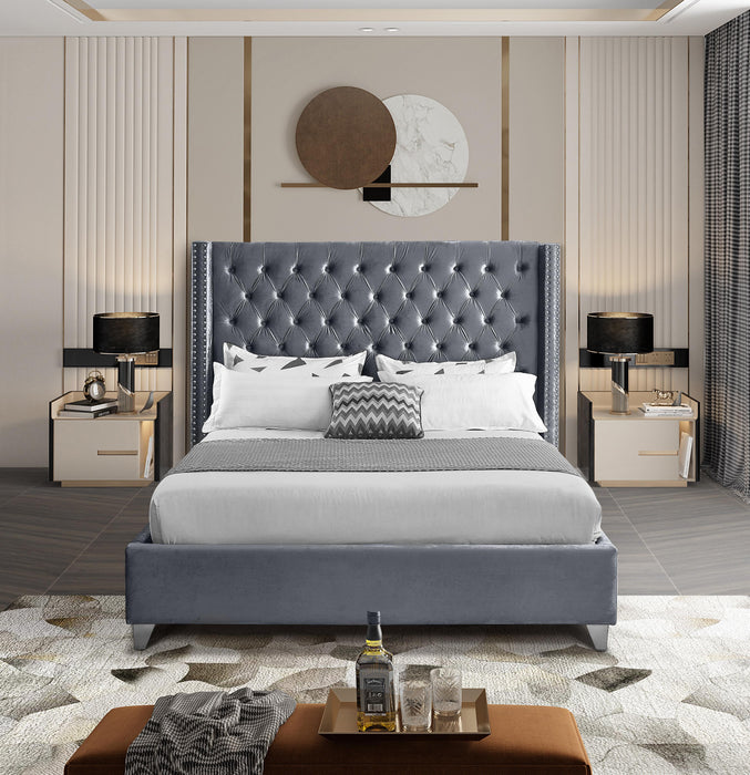 Aiden Grey Velvet Queen Bed - Furniture Stars (Chicago, IL)