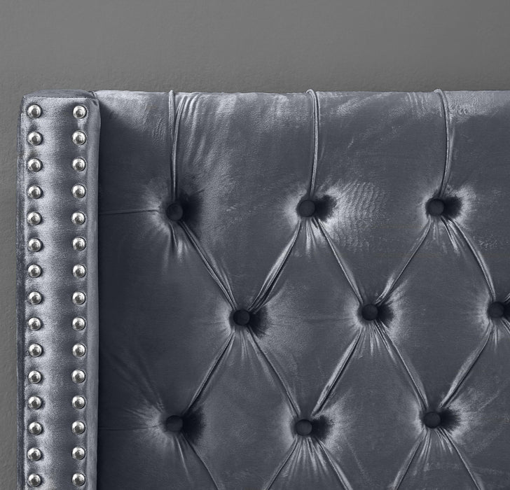 Aiden Grey Velvet Twin Bed - Furniture Stars (Chicago, IL)