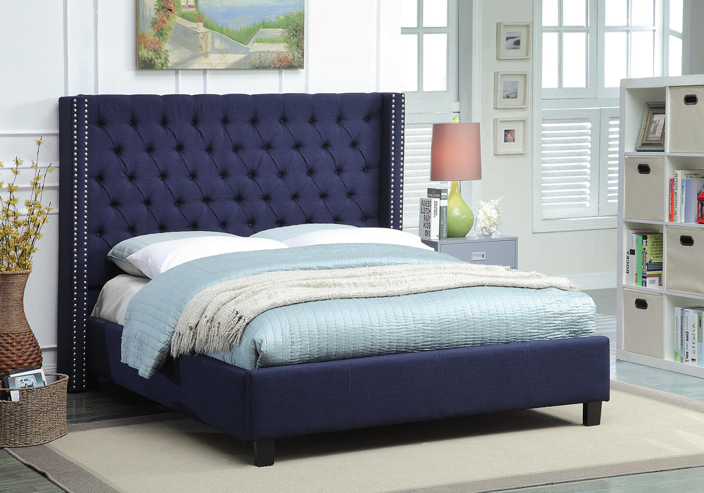 Ashton Navy Linen Queen Bed - Furniture Stars (Chicago, IL)