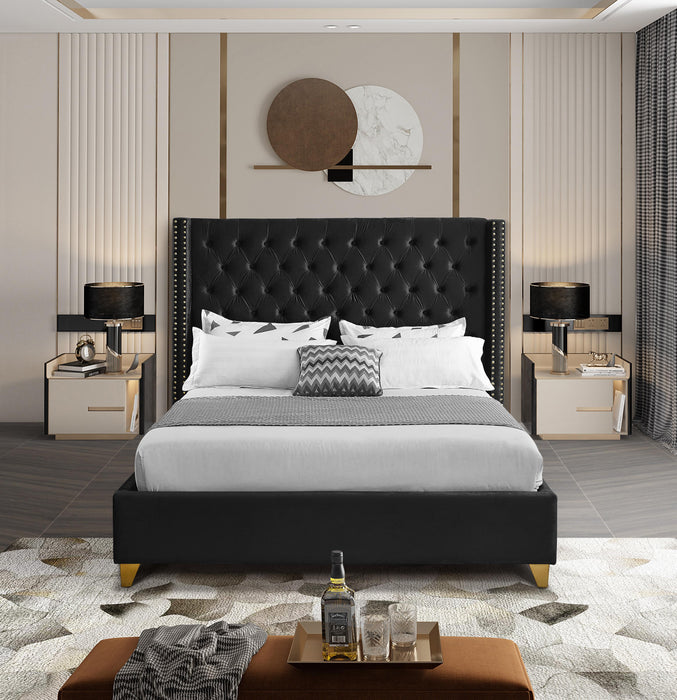 Barolo Black Velvet Queen Bed - Furniture Stars (Chicago, IL)