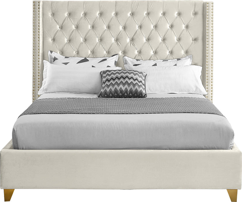 Barolo Cream Velvet Queen Bed - Furniture Stars (Chicago, IL)