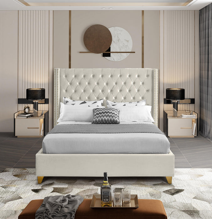 Barolo Cream Velvet King Bed - Furniture Stars (Chicago, IL)