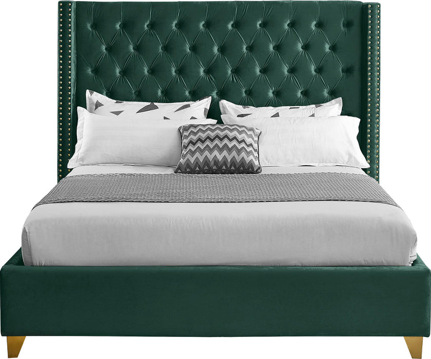 Barolo Green Velvet Queen Bed - Furniture Stars (Chicago, IL)