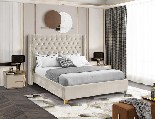 Barolo Cream Velvet Queen Bed - Furniture Stars (Chicago, IL)