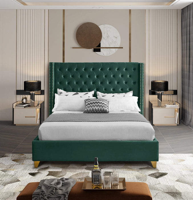 Barolo Green Velvet Queen Bed - Furniture Stars (Chicago, IL)