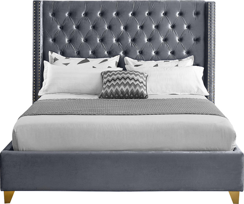 Barolo Grey Velvet Queen Bed - Furniture Stars (Chicago, IL)