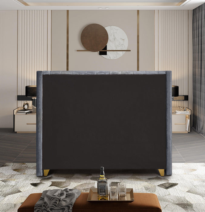 Barolo Grey Velvet Queen Bed - Furniture Stars (Chicago, IL)