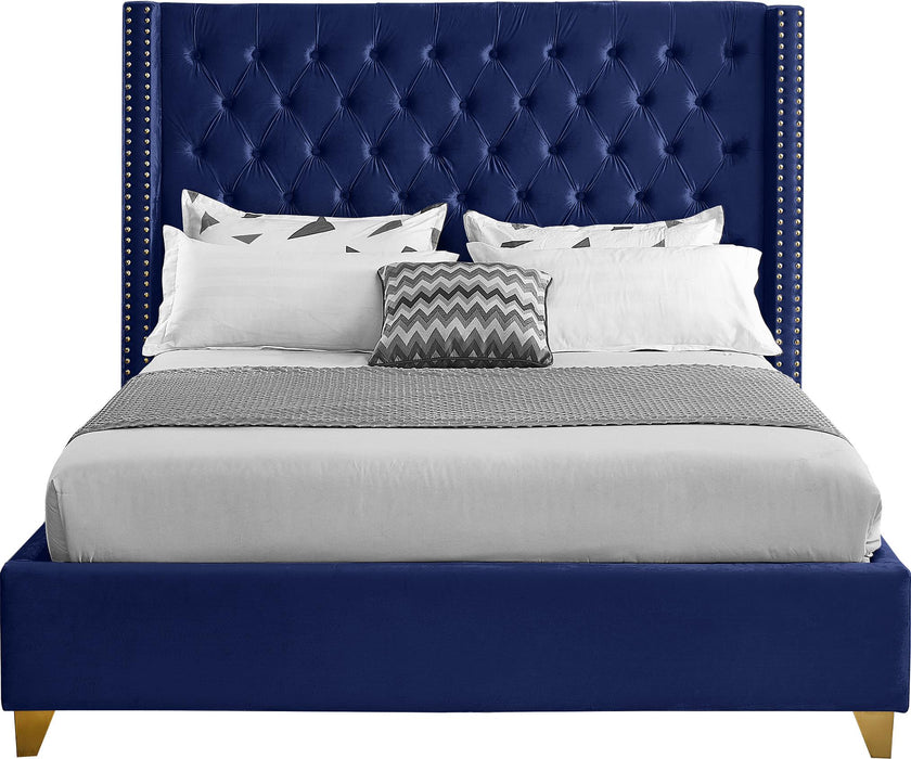 Barolo Navy Velvet King Bed - Furniture Stars (Chicago, IL)