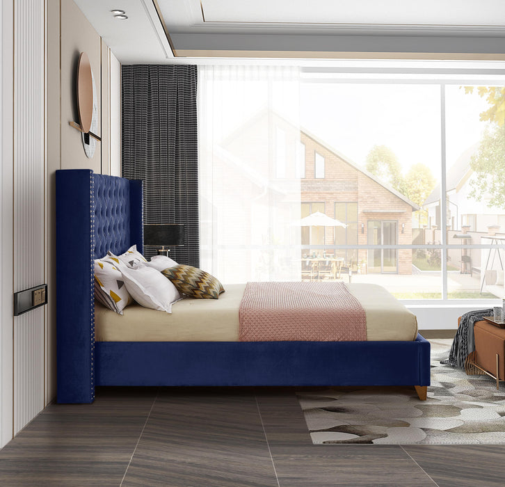 Barolo Navy Velvet King Bed - Furniture Stars (Chicago, IL)