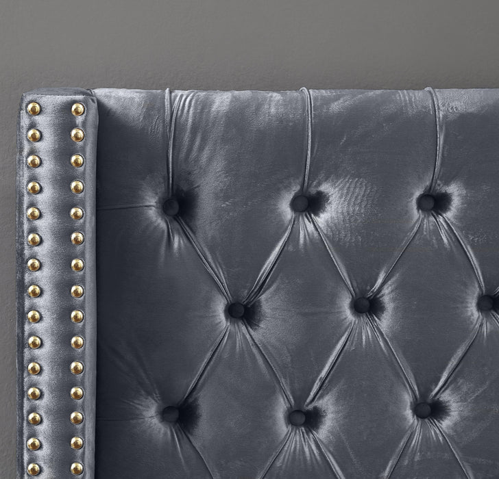 Barolo Grey Velvet Queen Bed - Furniture Stars (Chicago, IL)