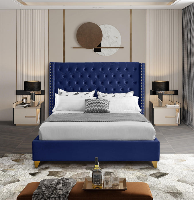 Barolo Navy Velvet Queen Bed - Furniture Stars (Chicago, IL)