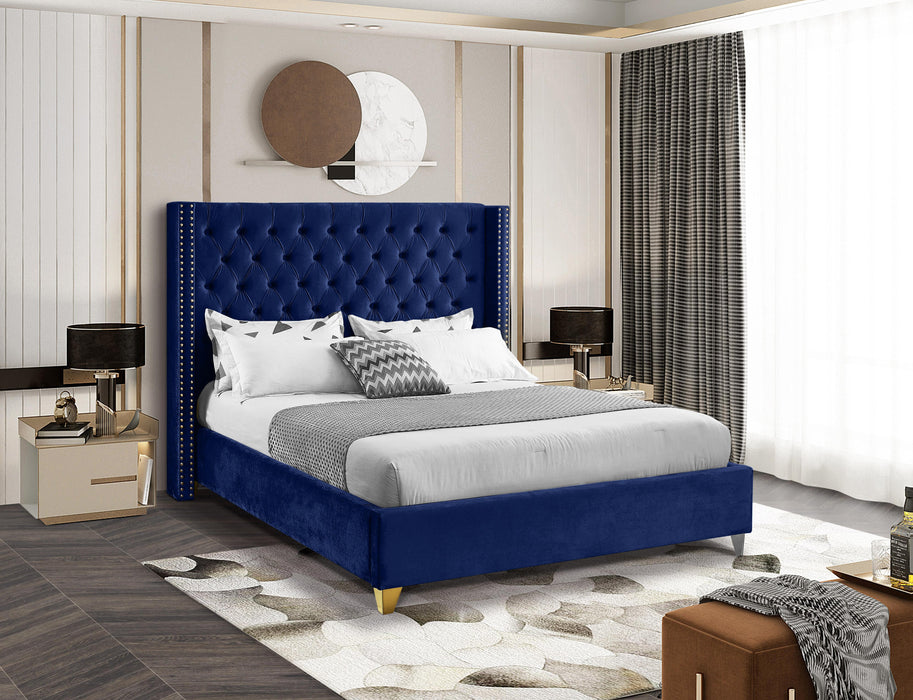 Barolo Navy Velvet King Bed - Furniture Stars (Chicago, IL)