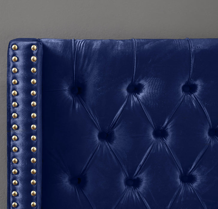 Barolo Navy Velvet Queen Bed - Furniture Stars (Chicago, IL)