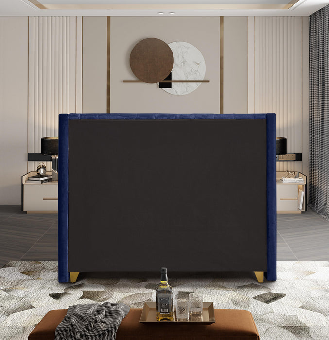 Barolo Navy Velvet King Bed - Furniture Stars (Chicago, IL)