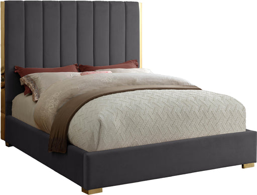 Becca Grey Velvet King Bed - Furniture Stars (Chicago, IL)