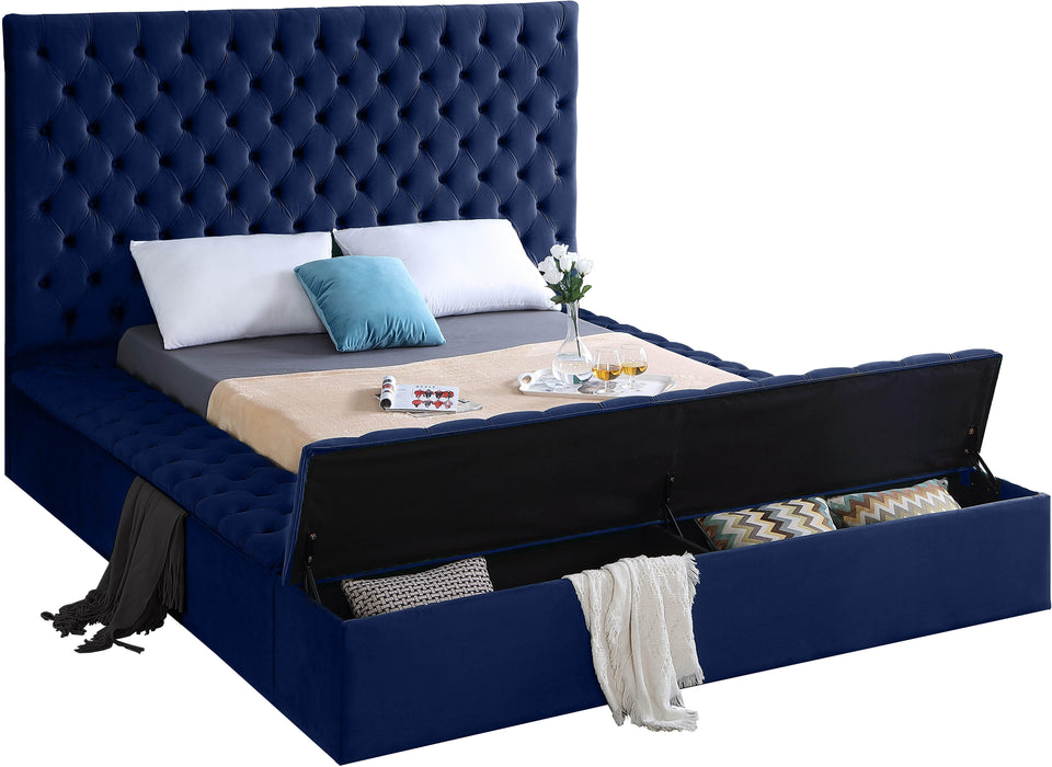 Bliss Navy Velvet Queen Bed (3 Boxes) - Furniture Stars (Chicago, IL)