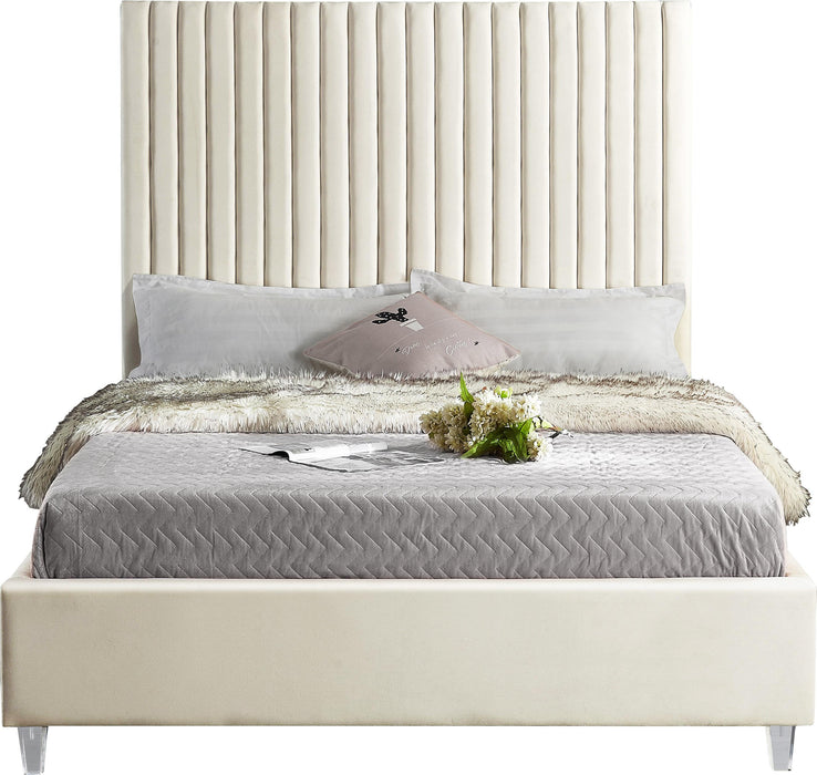 Candace Cream Velvet Queen Bed - Furniture Stars (Chicago, IL)