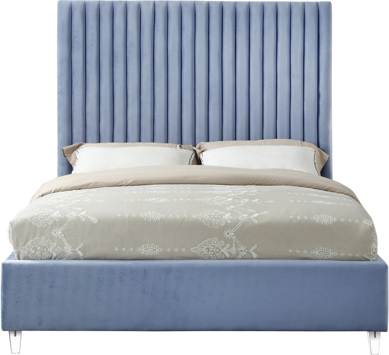Candace Sky Blue Velvet Queen Bed - Furniture Stars (Chicago, IL)