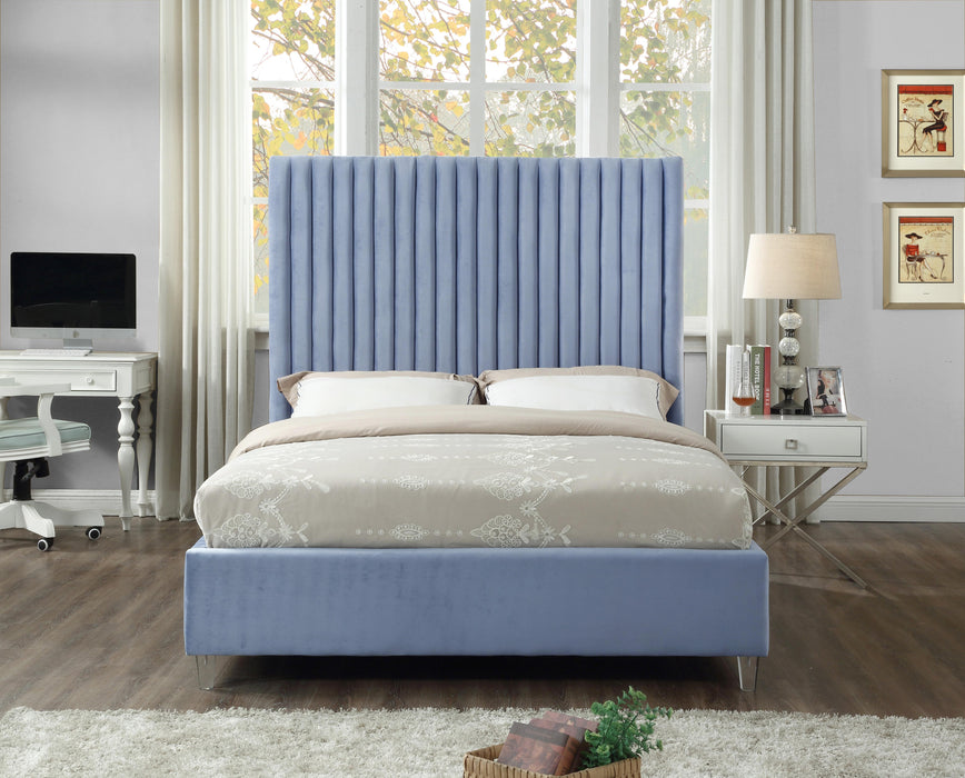 Candace Sky Blue Velvet Queen Bed - Furniture Stars (Chicago, IL)