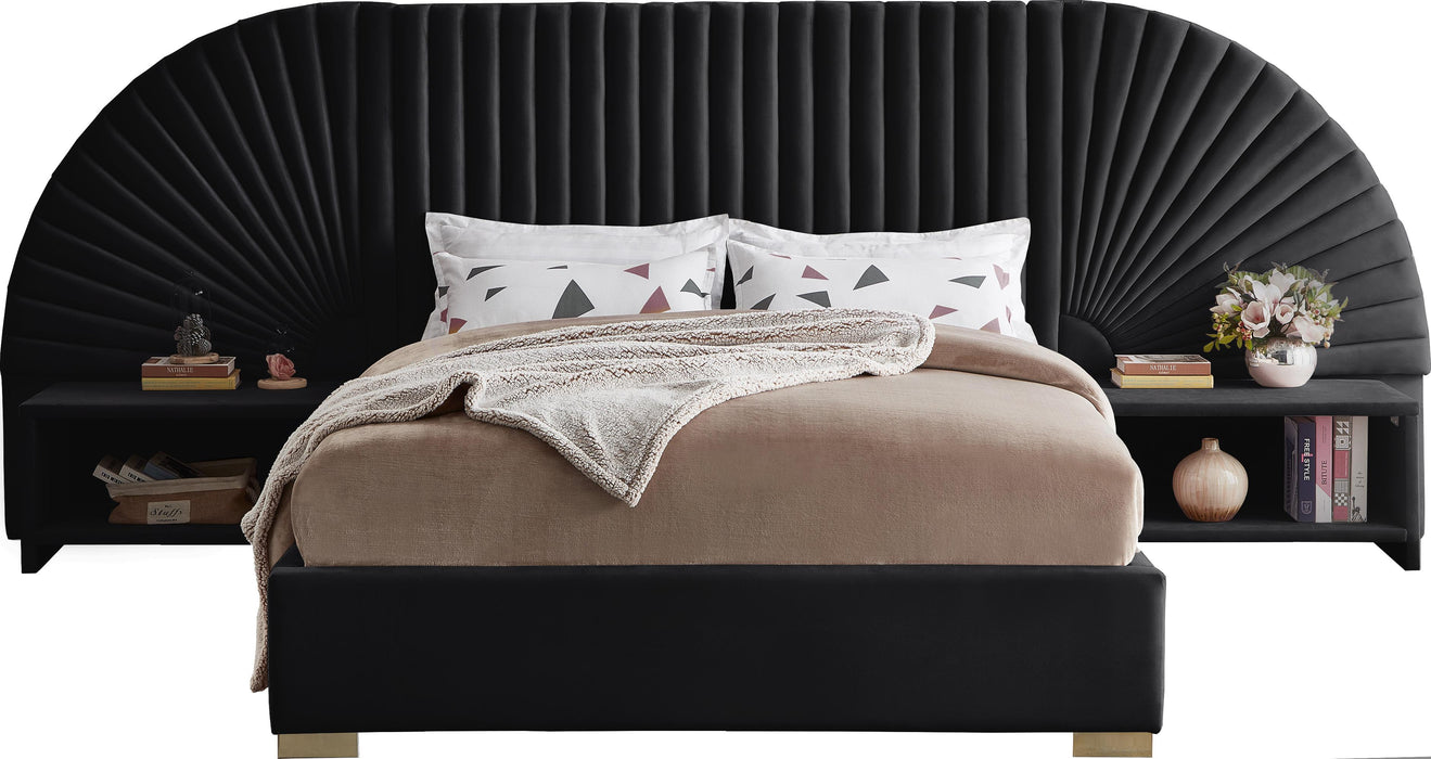 Cleo Black Velvet Queen Bed (3 Boxes) - Furniture Stars (Chicago, IL)