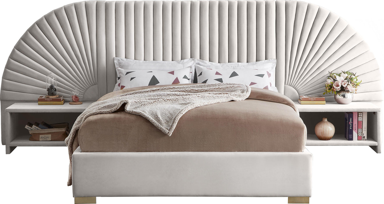 Cleo Cream Velvet Queen Bed (3 Boxes) - Furniture Stars (Chicago, IL)