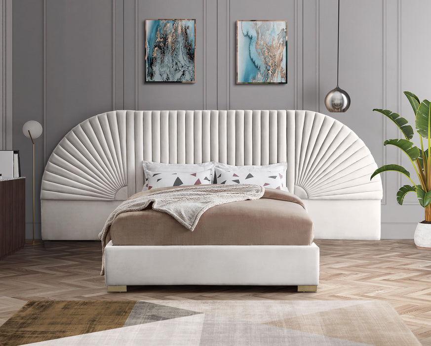 Cleo Cream Velvet Queen Bed (3 Boxes) - Furniture Stars (Chicago, IL)