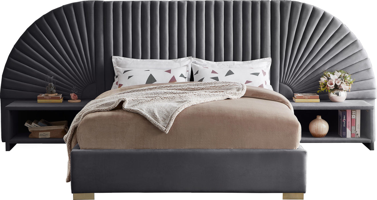 Cleo Grey Velvet Queen Bed (3 Boxes) - Furniture Stars (Chicago, IL)