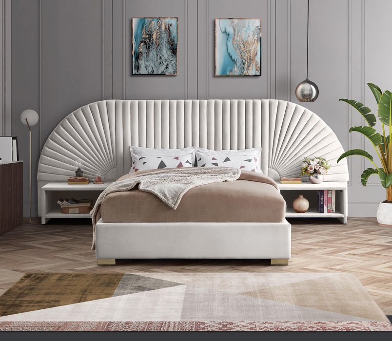 Cleo Cream Velvet Queen Bed (3 Boxes) - Furniture Stars (Chicago, IL)