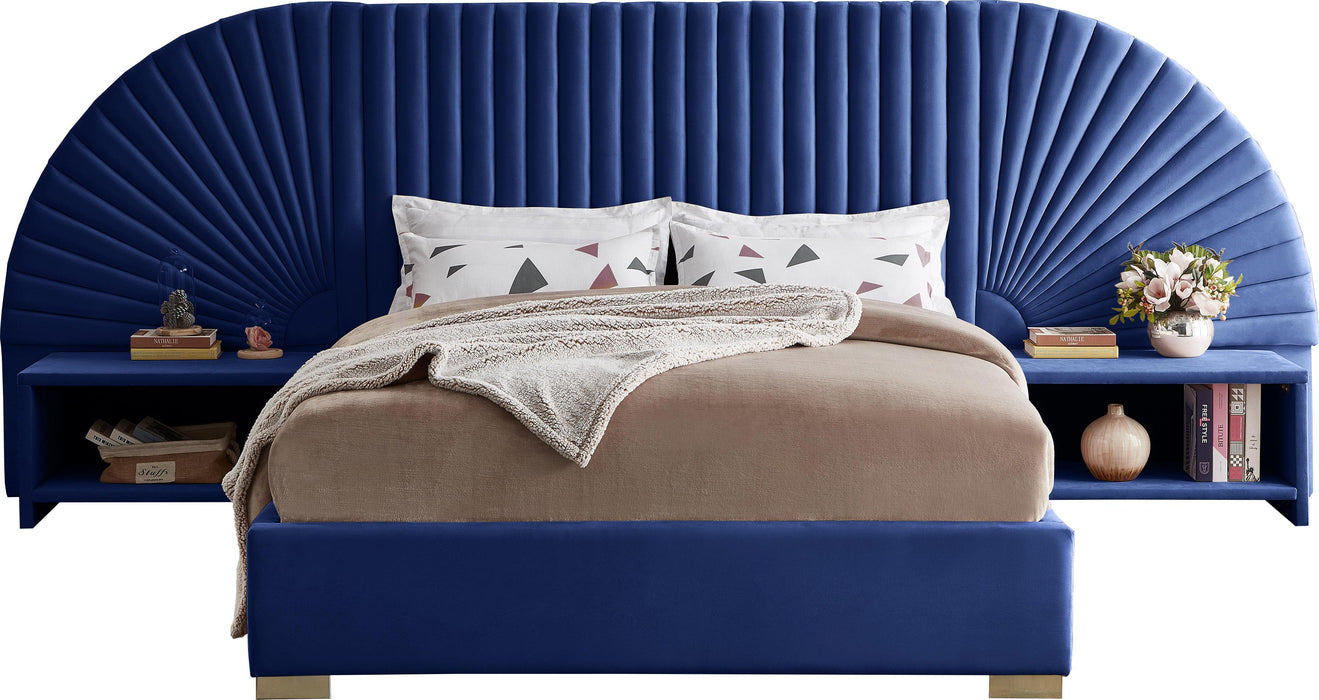 Cleo Navy Velvet Queen Bed (3 Boxes) - Furniture Stars (Chicago, IL)