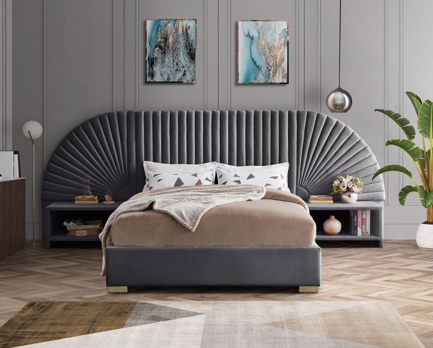 Cleo Grey Velvet Queen Bed (3 Boxes) - Furniture Stars (Chicago, IL)