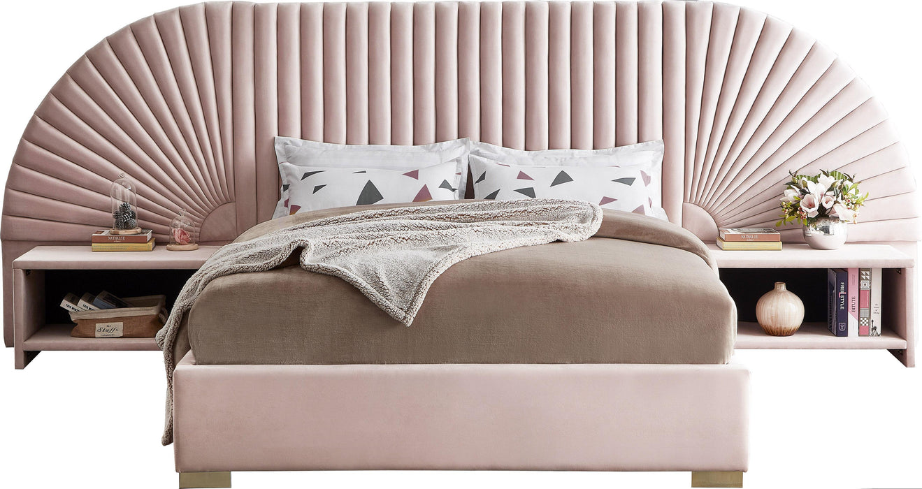 Cleo Pink Velvet Queen Bed (3 Boxes) - Furniture Stars (Chicago, IL)