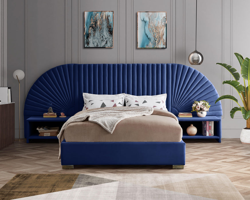 Cleo Navy Velvet Queen Bed (3 Boxes) - Furniture Stars (Chicago, IL)
