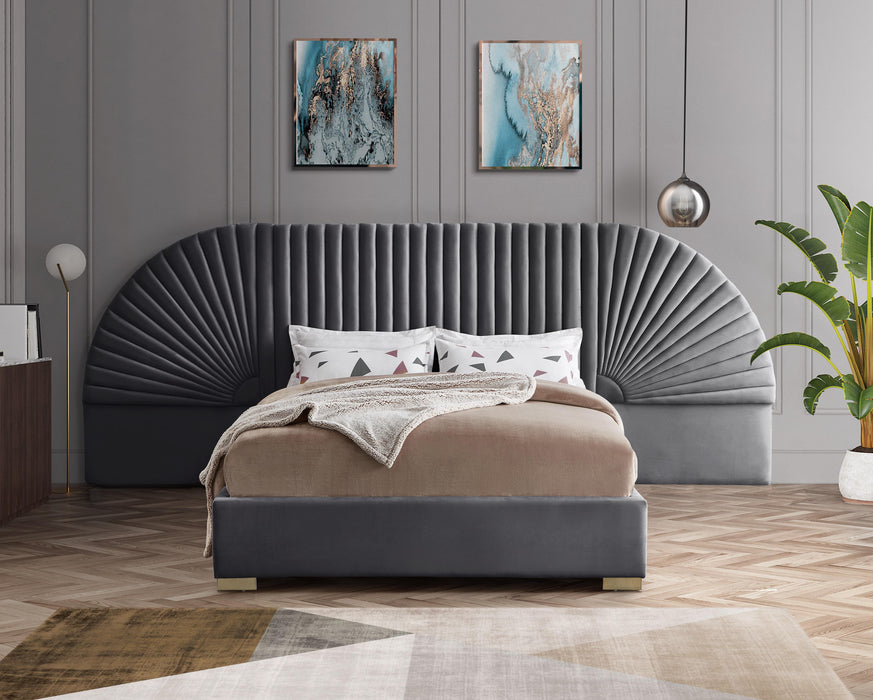 Cleo Grey Velvet Queen Bed (3 Boxes) - Furniture Stars (Chicago, IL)