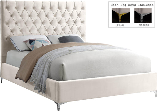 Cruz Cream Velvet Queen Bed - Furniture Stars (Chicago, IL)