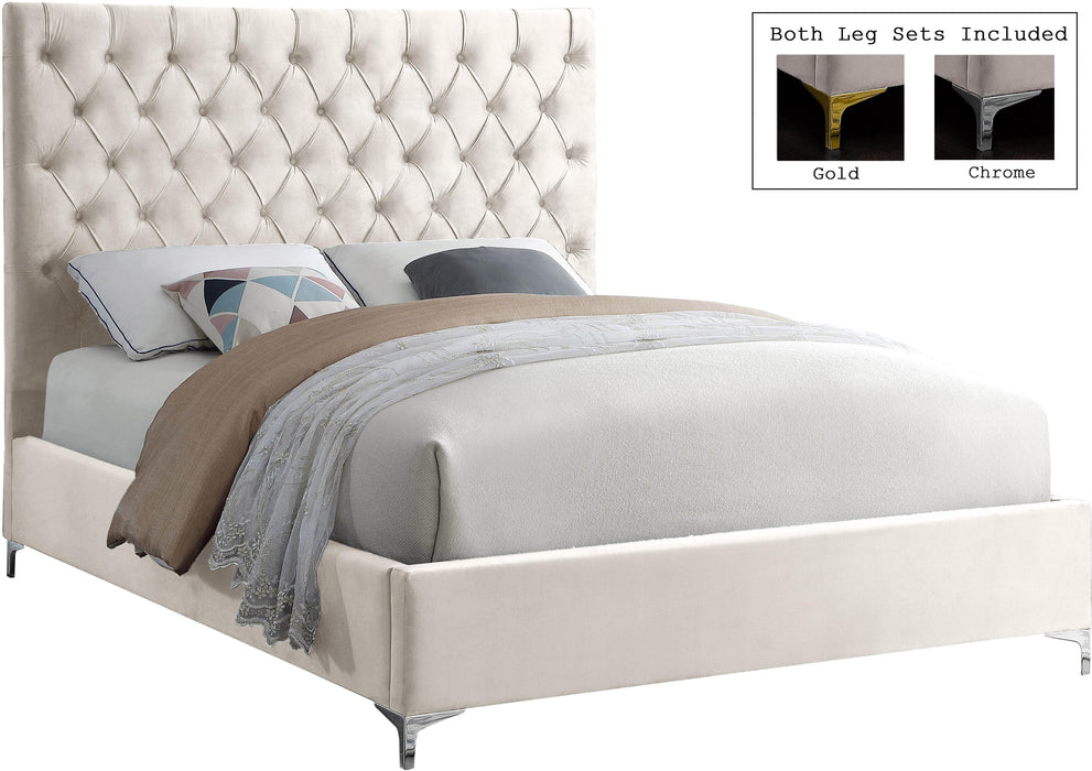 Cruz Cream Velvet Queen Bed - Furniture Stars (Chicago, IL)