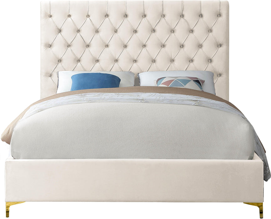 Cruz Cream Velvet Queen Bed - Furniture Stars (Chicago, IL)