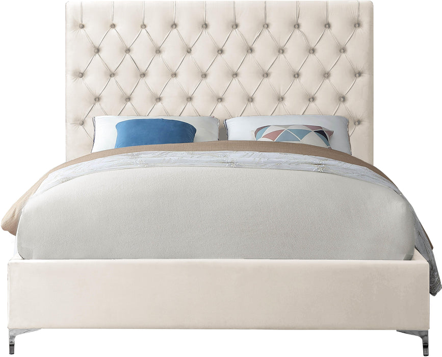 Cruz Cream Velvet Queen Bed - Furniture Stars (Chicago, IL)