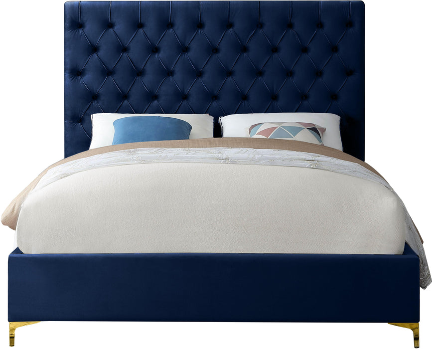 Cruz Navy Velvet King Bed - Furniture Stars (Chicago, IL)