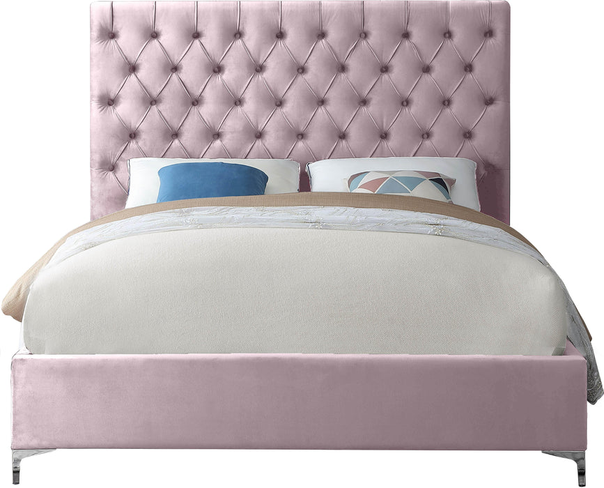 Cruz Pink Velvet King Bed - Furniture Stars (Chicago, IL)