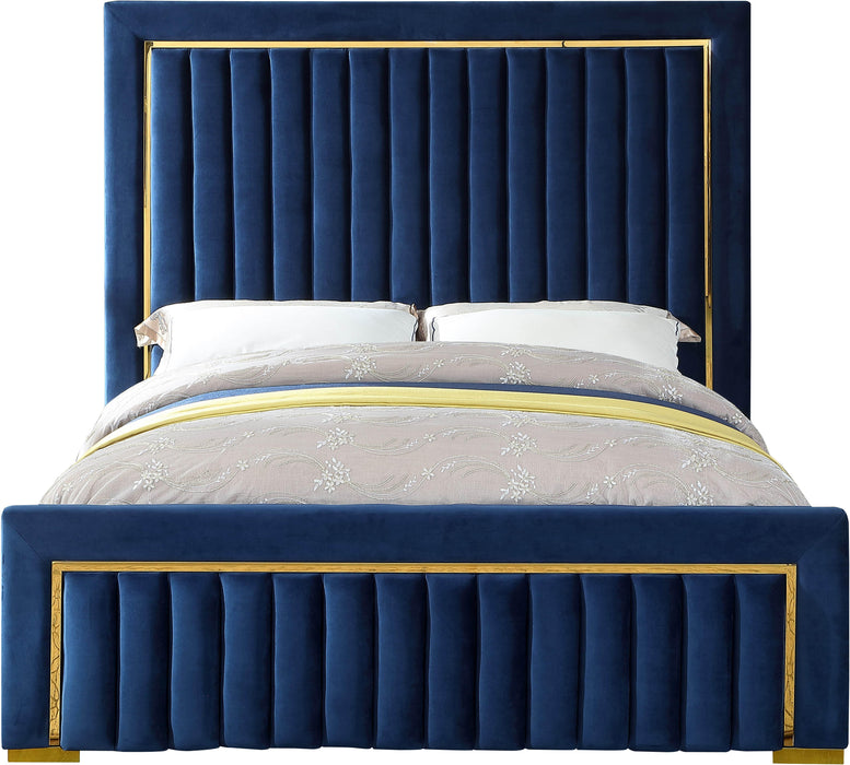 Dolce Navy Velvet Queen Bed (3 Boxes) - Furniture Stars (Chicago, IL)