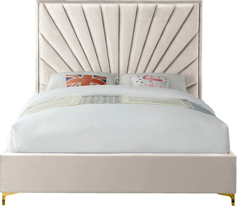 Eclipse Cream Velvet Queen Bed - Furniture Stars (Chicago, IL)