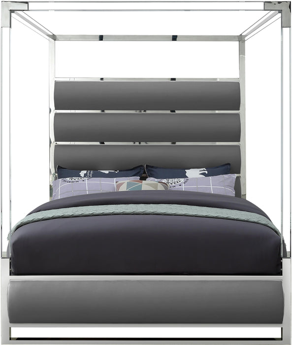 Encore Grey Faux Leather Queen Bed (4 Boxes) - Furniture Stars (Chicago, IL)