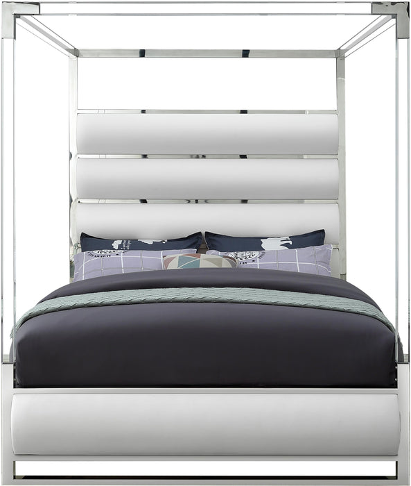 Encore White Faux Leather Queen Bed (4 Boxes) - Furniture Stars (Chicago, IL)