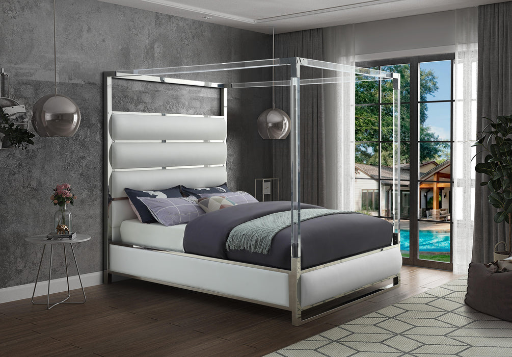 Encore White Faux Leather Queen Bed (4 Boxes) - Furniture Stars (Chicago, IL)